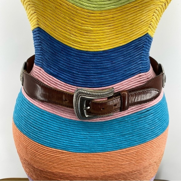 Fossil Sz Small Brown Silver Leather Concho Belt - Picture 3 of 8